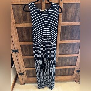 Navy & White Striped Sleeveless Maxi Dress